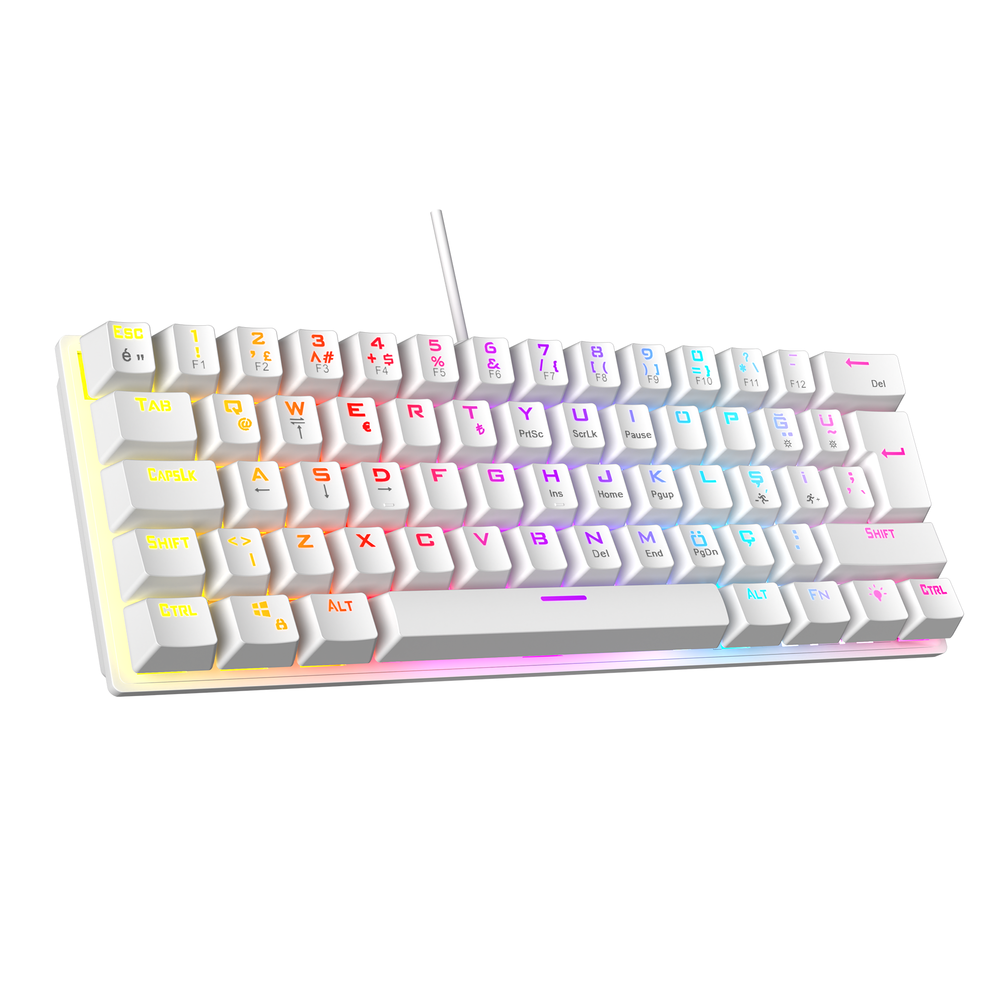 Ally K11 Rainbow Q Red Switch Mechanical Gaming Keyboard with Wrist Rest - White