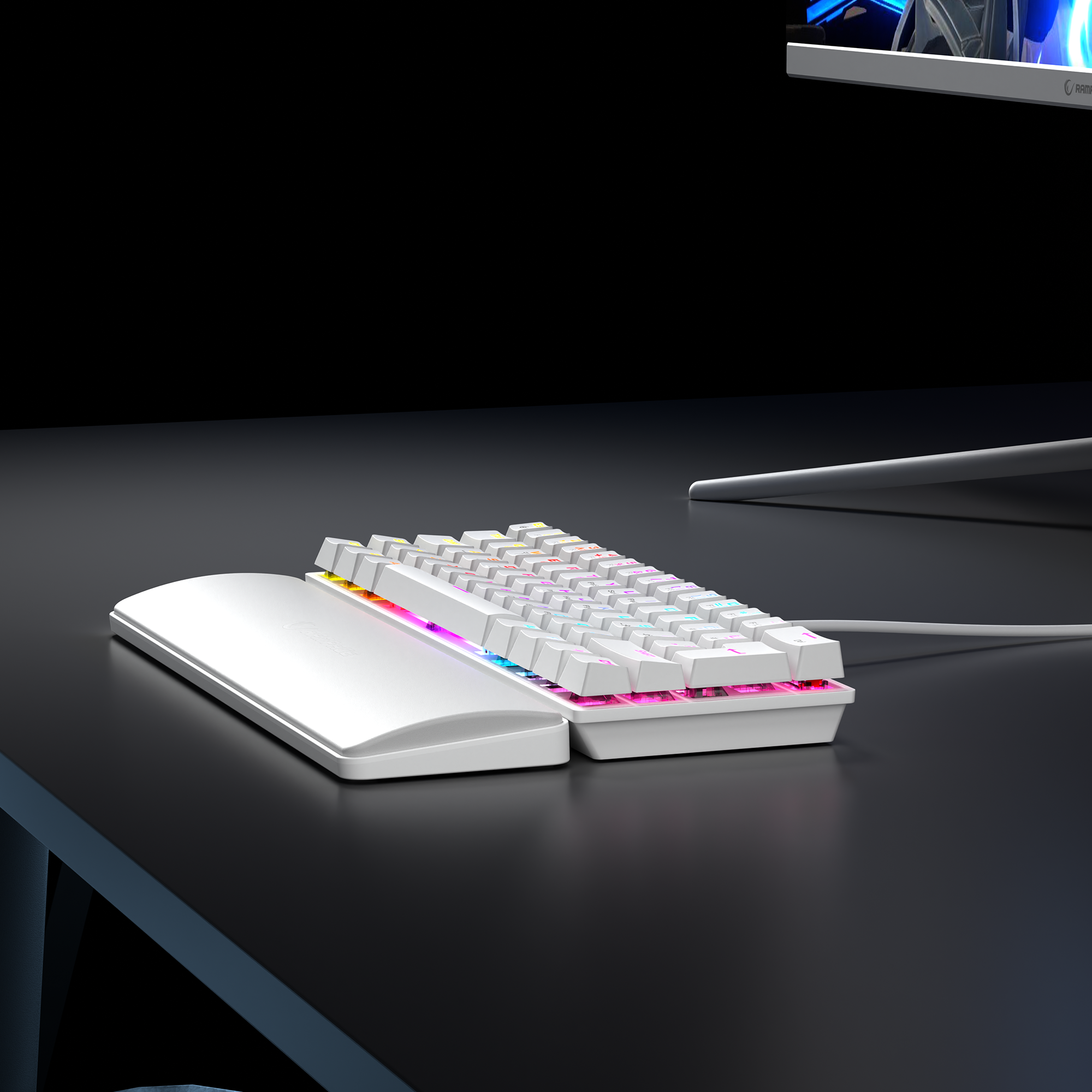 Ally K11 Rainbow Q Red Switch Mechanical Gaming Keyboard with Wrist Rest - White