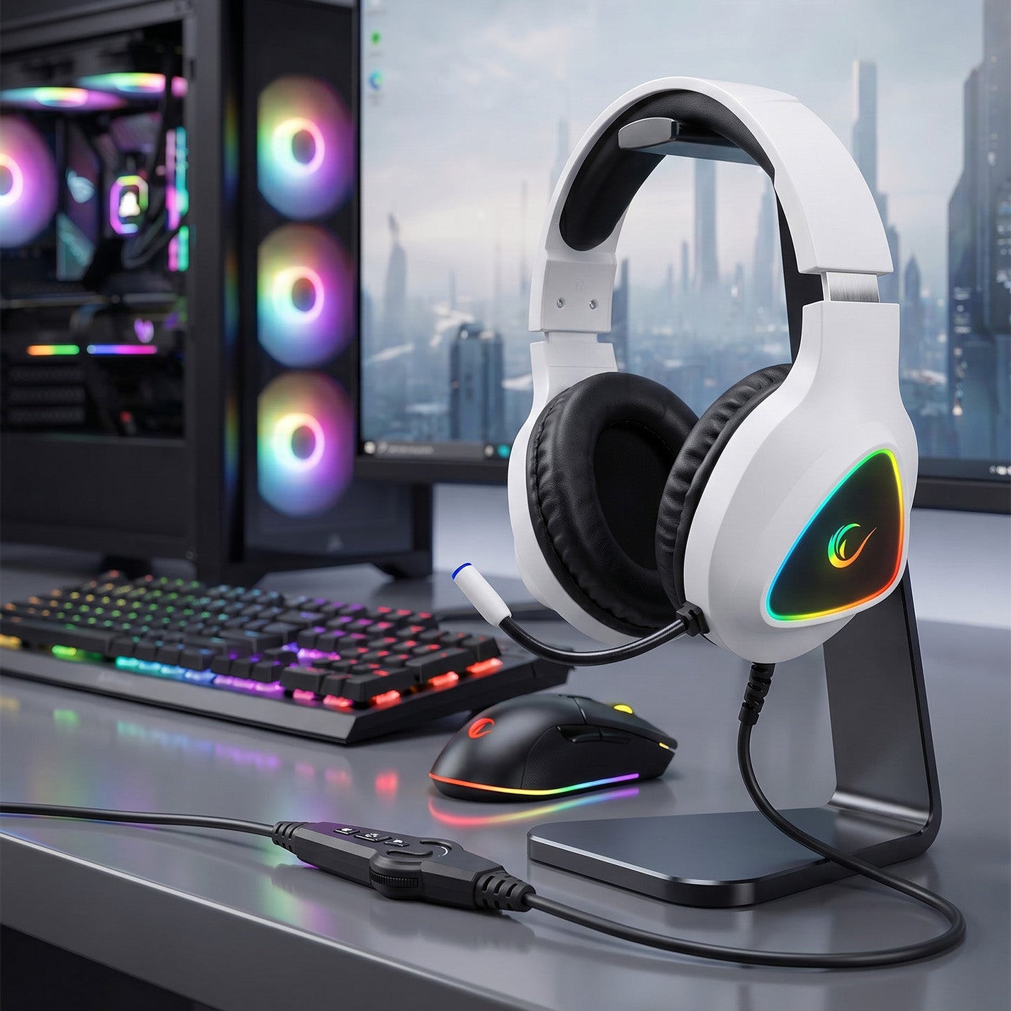 RGB 7.1 Oyuncu Kulaklığı-Beyaz