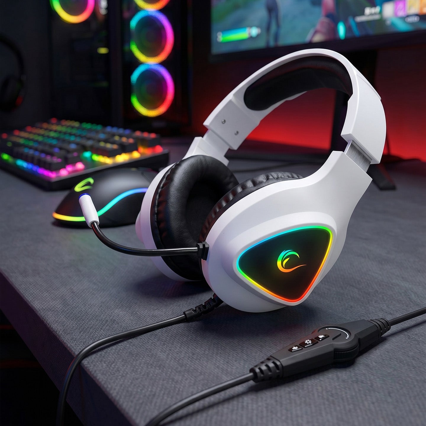 RGB 7.1 Oyuncu Kulaklığı-Beyaz