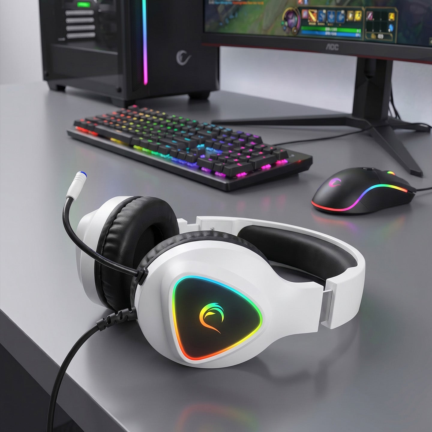 RGB 7.1 Oyuncu Kulaklığı-Beyaz