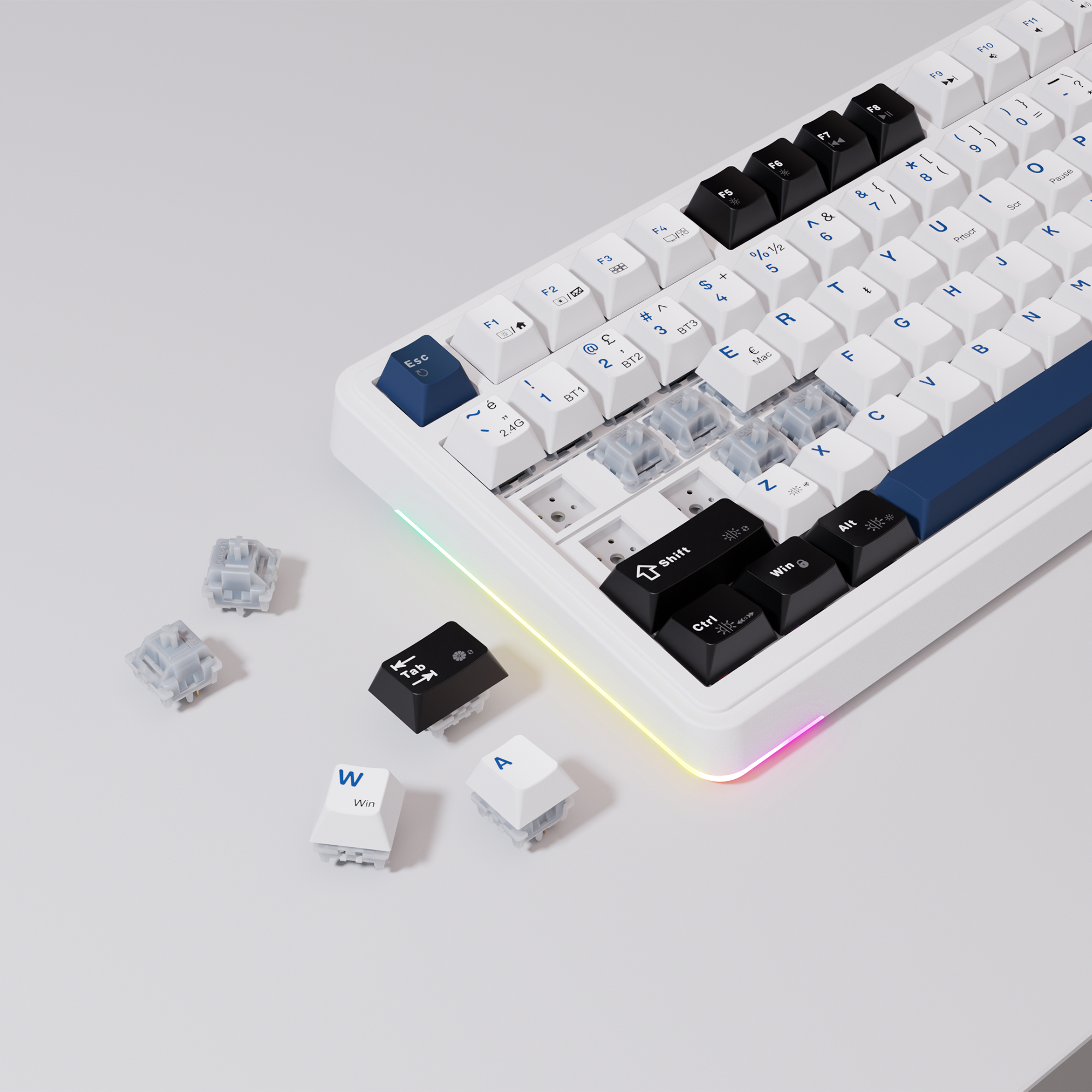 Hot Swap Ekranlı Gasket Oil Switch PBT Keycaps Kablosuz Mekanik Oyuncu Klavyesi