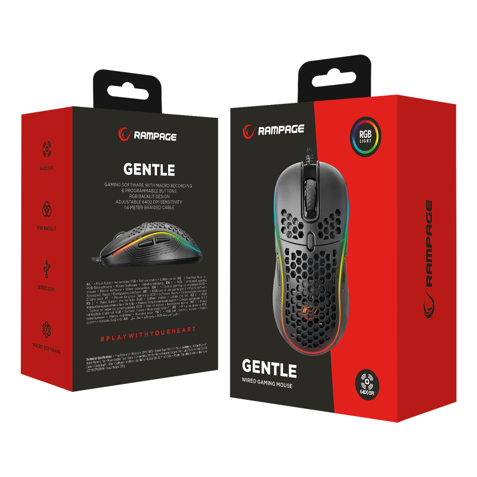 SMX-R85 GENTLE 12800dpi Siyah RGB Ledli Süper Hafif Makrolu Gaming Oyuncu Mouse - Rampage