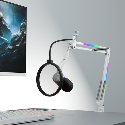 Beyaz RGB Standlı Ses Göstergeli Masaüstü Mikrofon