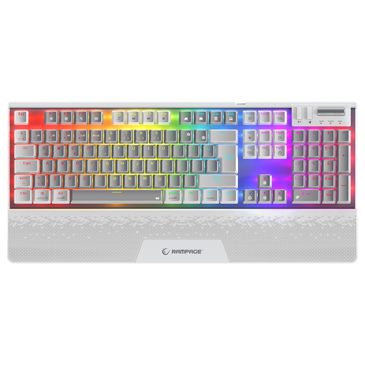 Carbon Pro Gri/Beyaz Wireless OUTEMU Red Switch Gaming Oyuncu Klavyesi - Rampage