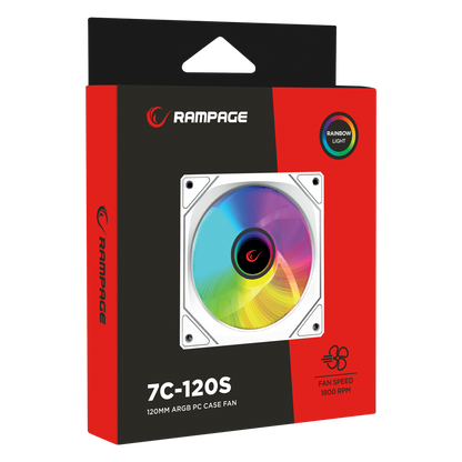 7C-120B 120*120*25mm Double Ring Aynalı ARGB Beyaz Kasa Fanı - Rampage