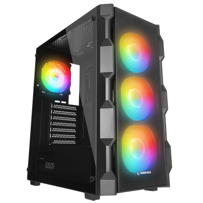 WOON Mesh 650W 80+ BRONZE Temper Camlı Mid-T Siyah Oyuncu Kasası