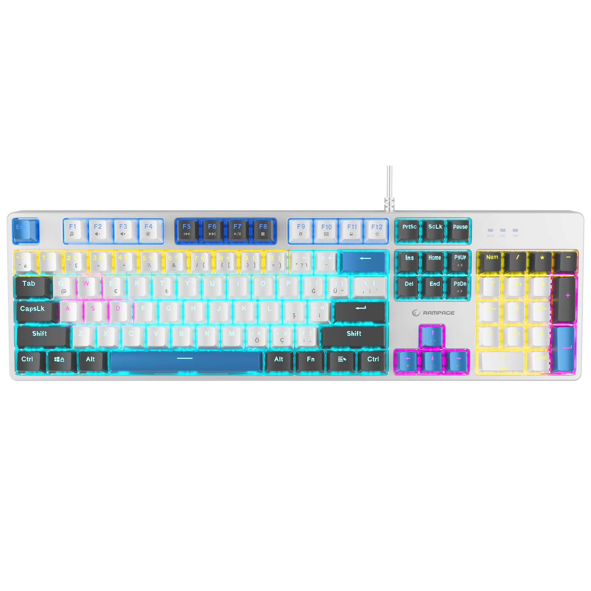 Nimbus Rainbow Red Switch Mekanik Oyuncu Klavyesi-Beyaz