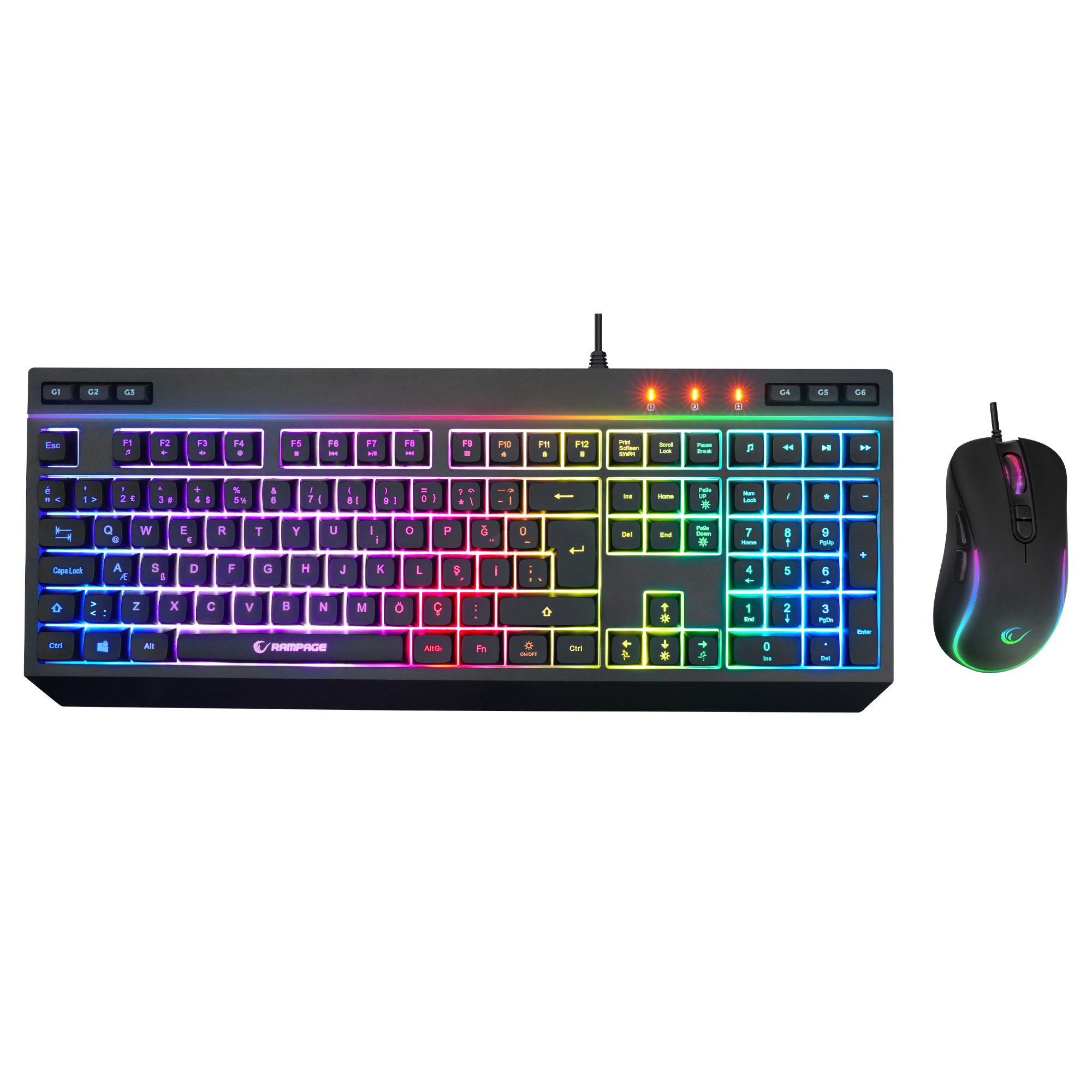 Km-R57 Seraphic  RGB Multmedia Klavye ve 12800 Dpi Mouse Oyuncu Set-Siyah
