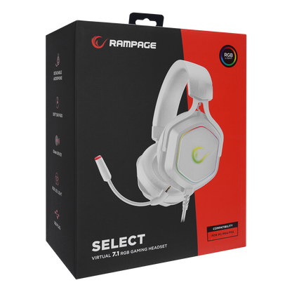 RM-K50 SELECT Beyaz Usb 7.1 RGB Ledli Gaming Oyuncu Mikrofonlu Kulaklık - Rampage