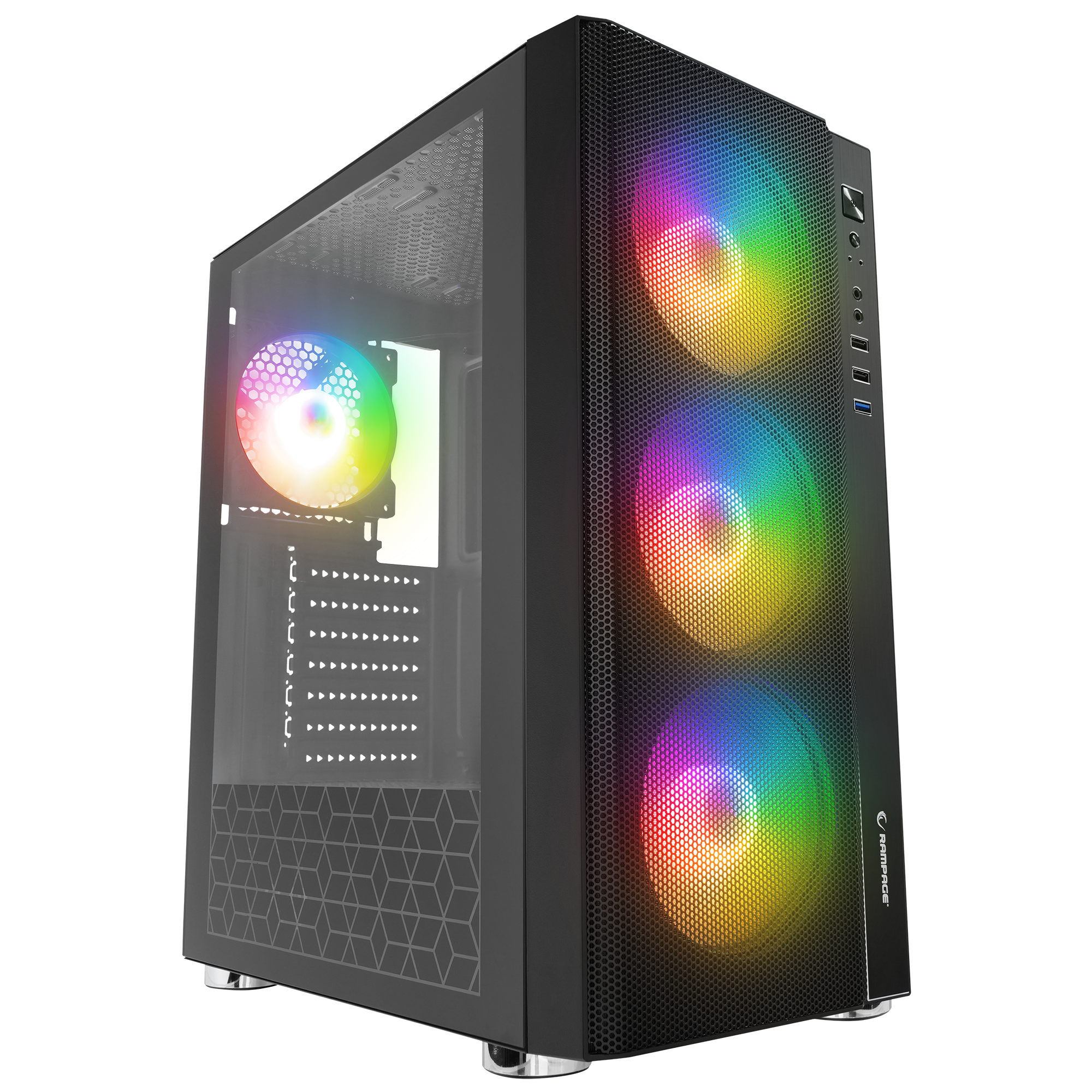 CARISMA MESH 650W 80+ 4*12cm Rainbow Temperli Camlı ATX Mid-T Gaming Oyuncu Kasası - Rampage