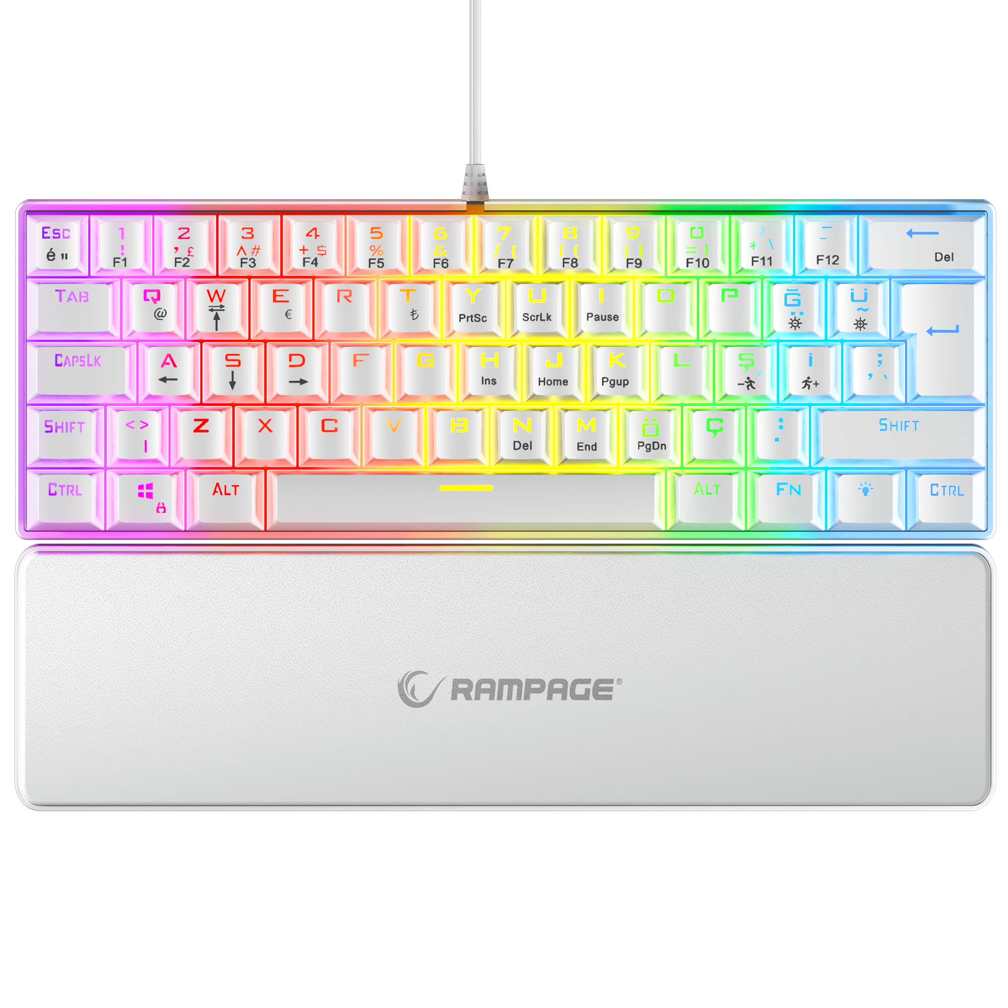 Ally K11 Rainbow Q Bilek Destekli Red Switch Mekanik Oyuncu Klavyesi-Beyaz