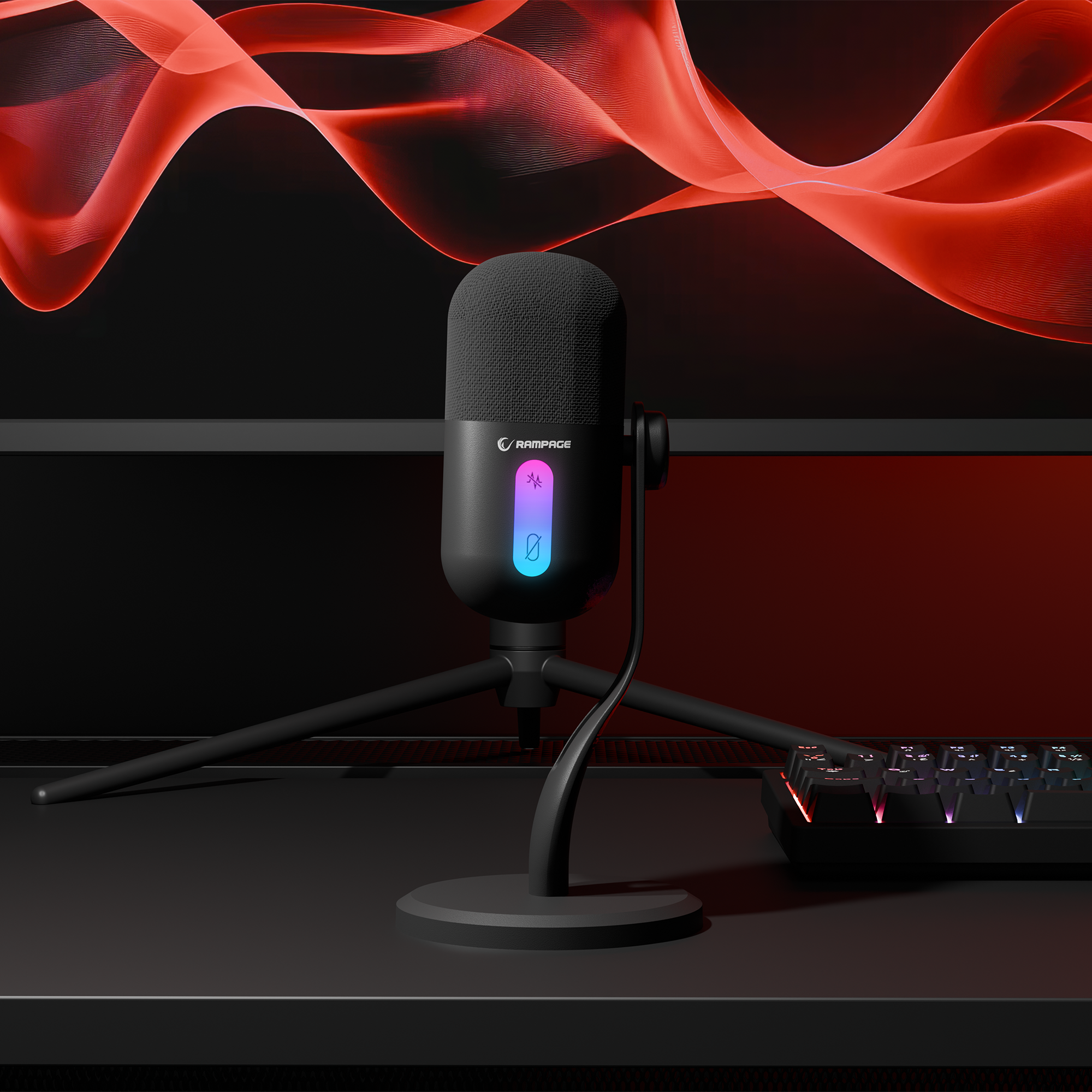 Siyah RGB Standlı Ses Göstergeli Masaüstü Mikrofon