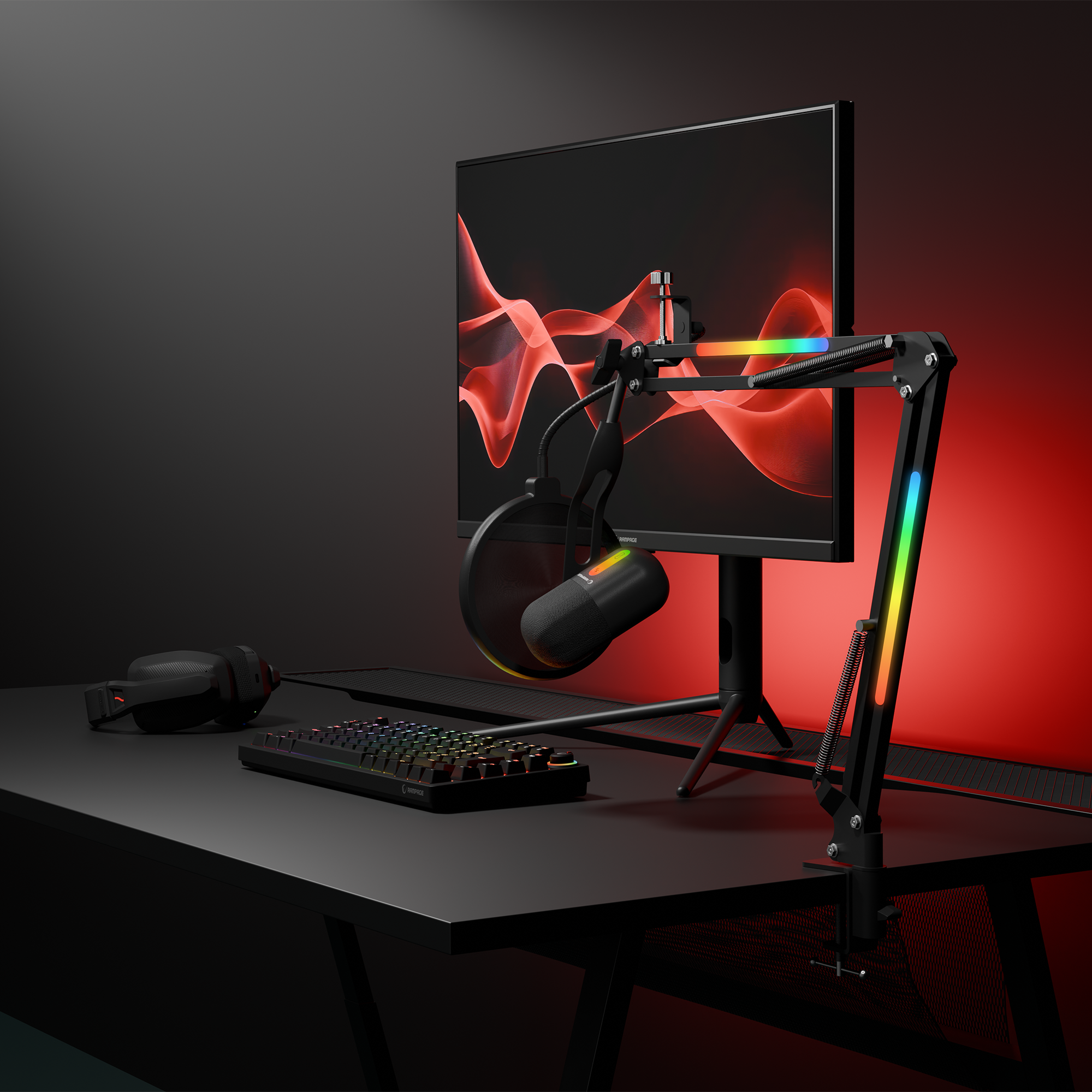 Siyah RGB Standlı Ses Göstergeli Masaüstü Mikrofon