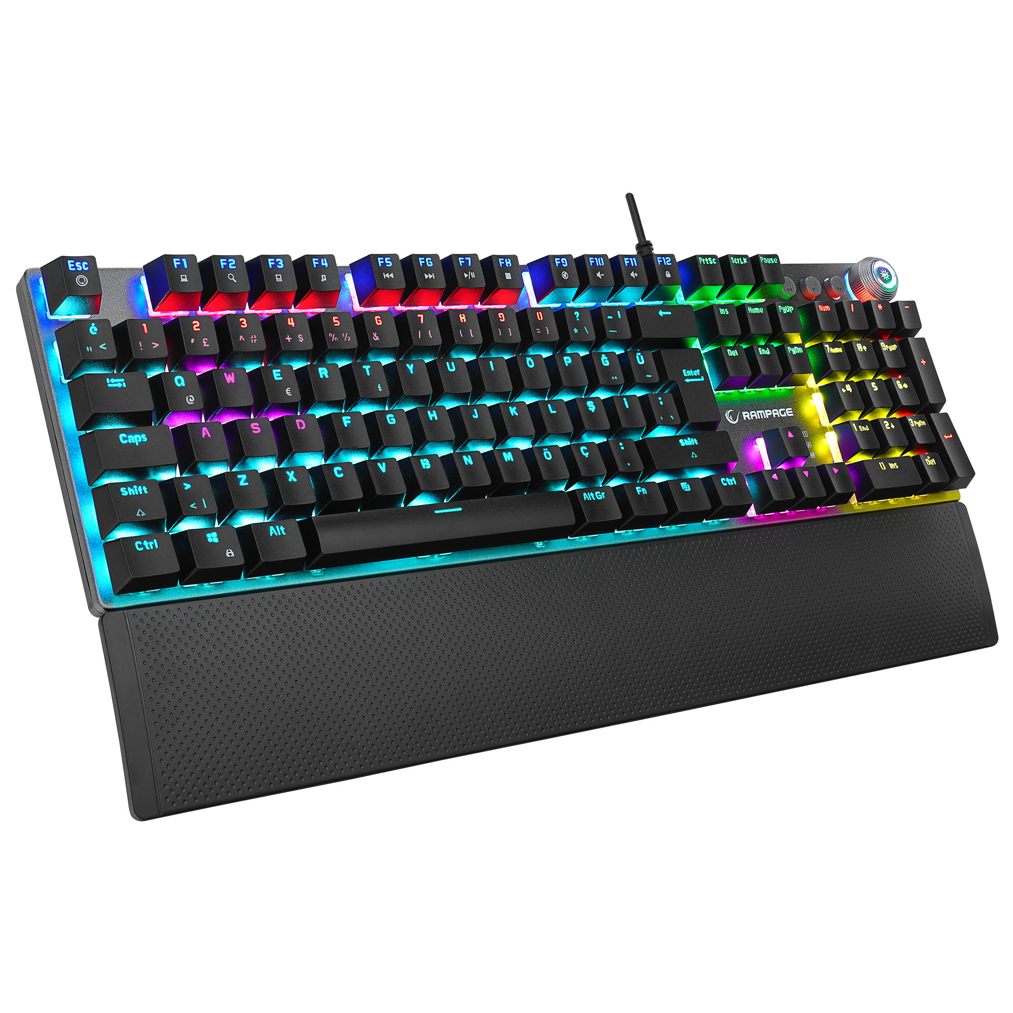 KB-R28 BLADE PLUS Siyah/Gümüş Gökkuşağı Aydınlatmalı Tam Türkçe Blue Switch Mekanik Gaming Klavye - Rampage