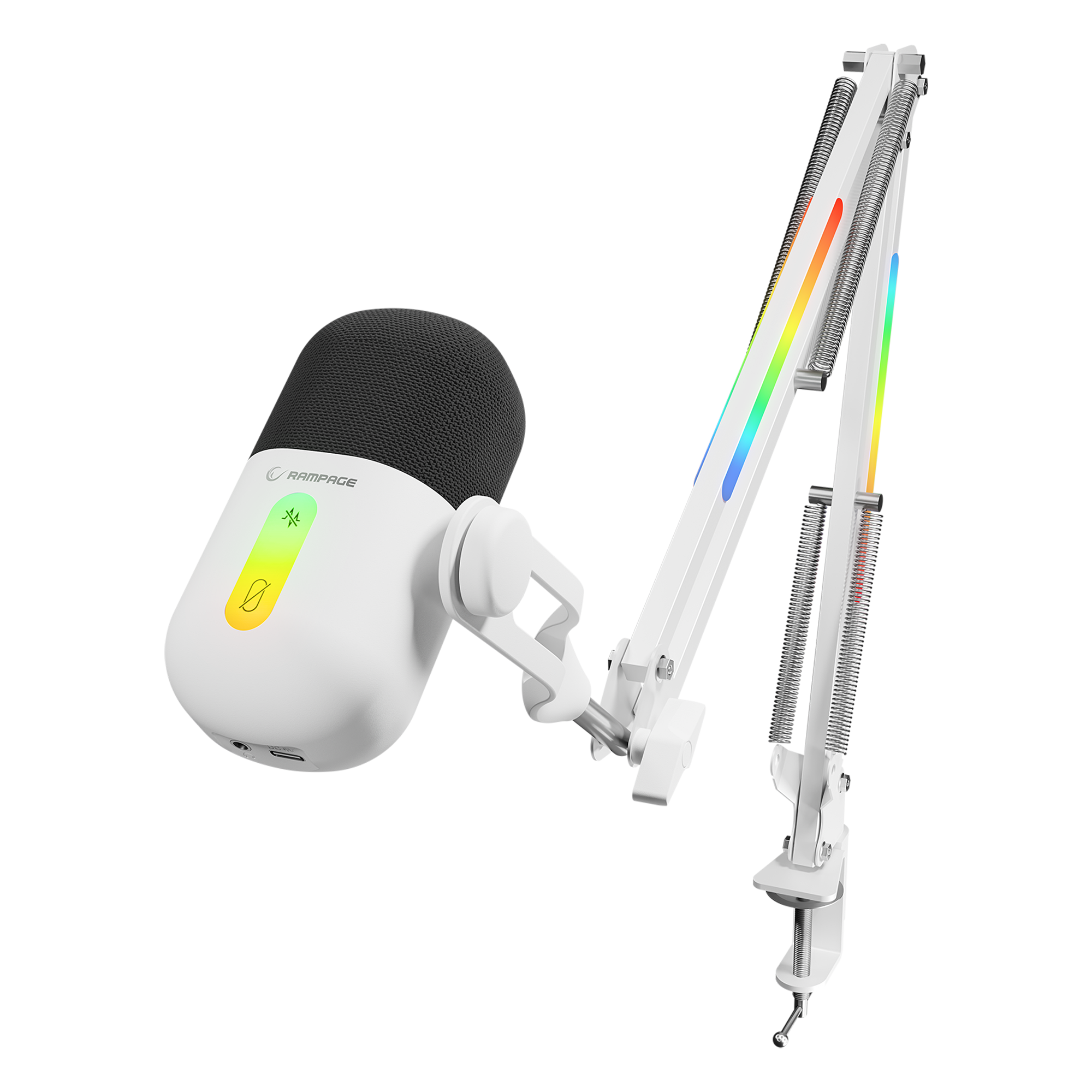 Beyaz RGB Standlı Ses Göstergeli Masaüstü Mikrofon