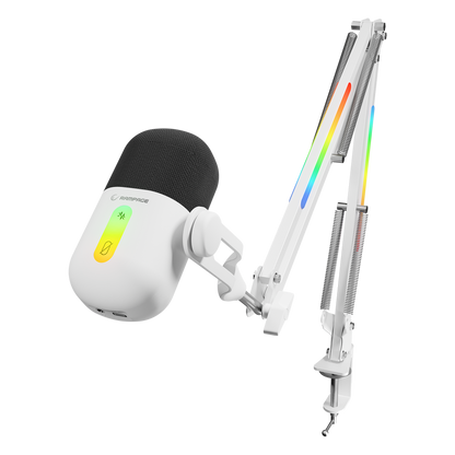 Beyaz RGB Standlı Ses Göstergeli Masaüstü Mikrofon