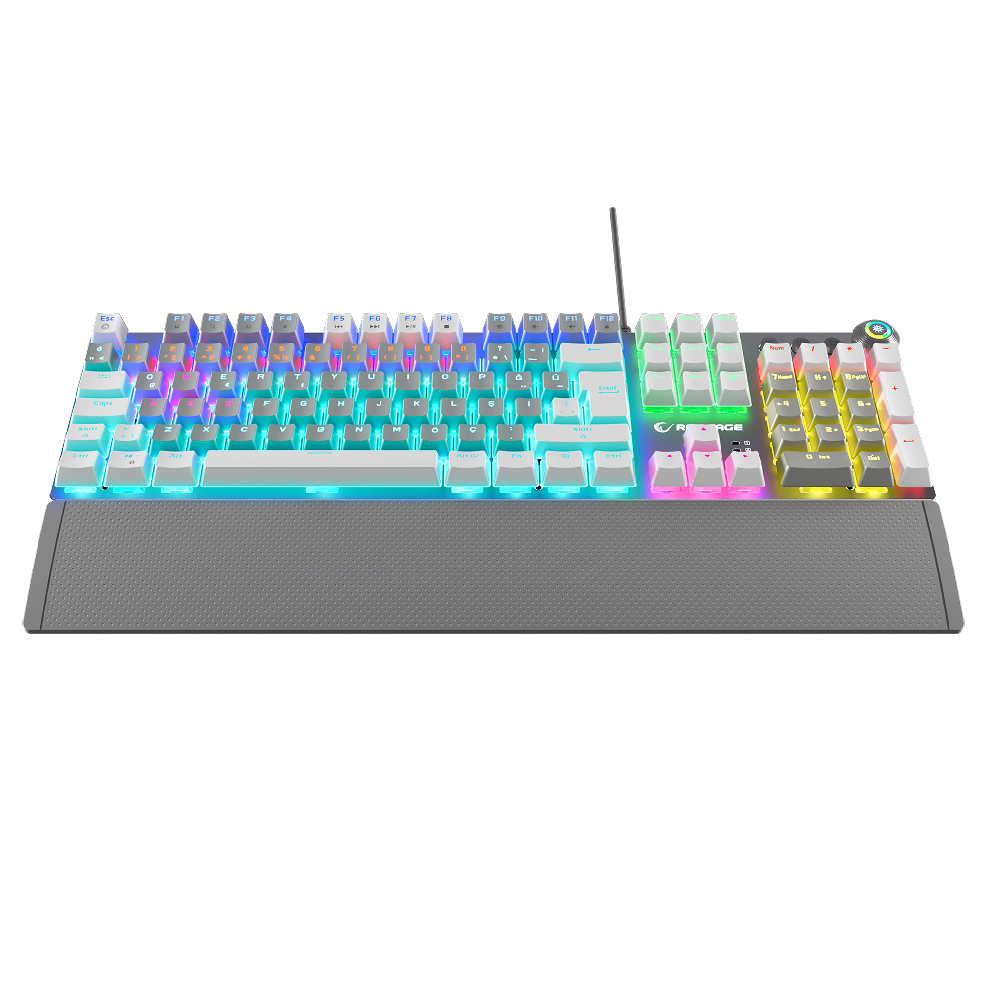 KB-R28 BLADE PLUS Gri / Beyaz Gökkuşağı Aydınlatmalı Tam Türkçe Blue Switch Mekanik Gaming Klavye