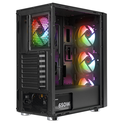CARISMA MESH 650W 80+ 4*12cm Rainbow Temperli Camlı ATX Mid-T Gaming Oyuncu Kasası - Rampage
