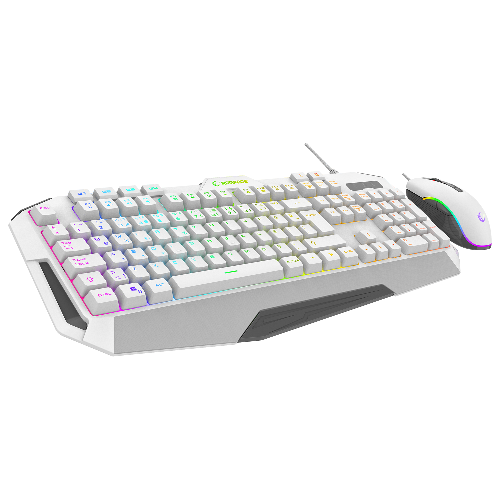 Glare Usb RGB 12800 Dpi Mouse Oyuncu Klavye Set-Beyaz