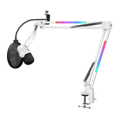 Beyaz RGB Standlı Ses Göstergeli Masaüstü Mikrofon