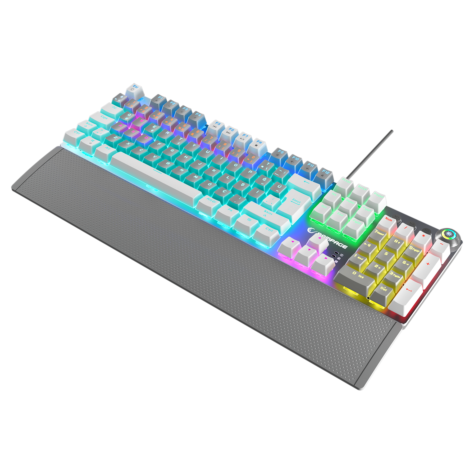 KB-R28 BLADE PLUS Gri / Beyaz Gökkuşağı Aydınlatmalı Tam Türkçe Blue Switch Mekanik Gaming Klavye