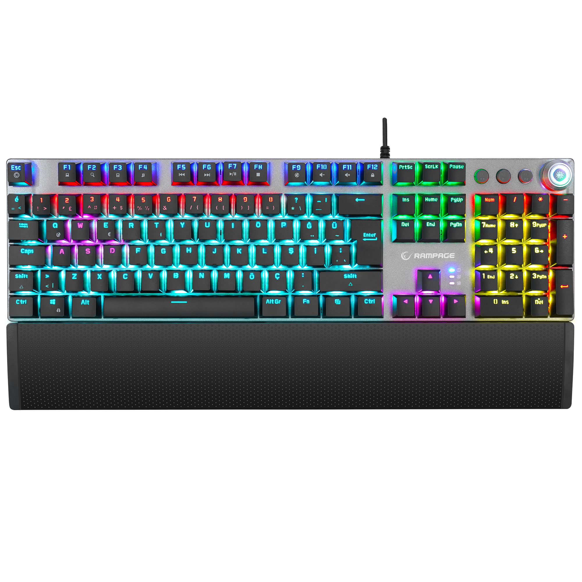 KB-R28 BLADE PLUS Siyah/Gümüş Gökkuşağı Aydınlatmalı Tam Türkçe Red Switch Mekanik Gaming Klavye - Rampage