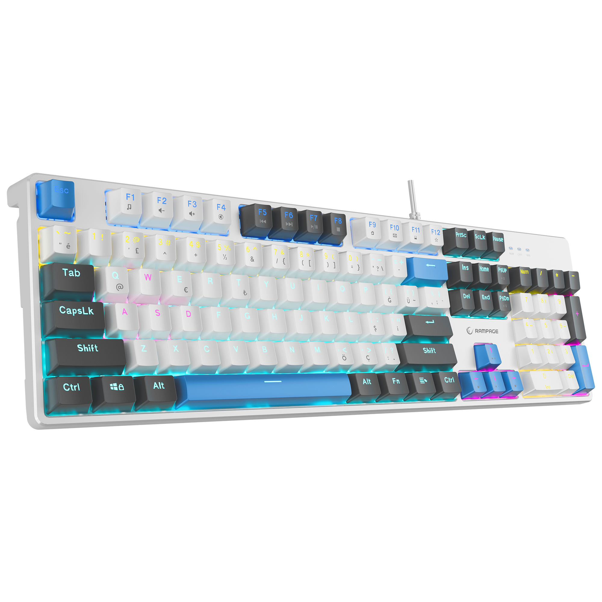 Nimbus Rainbow Red Switch Mekanik Oyuncu Klavyesi-Beyaz