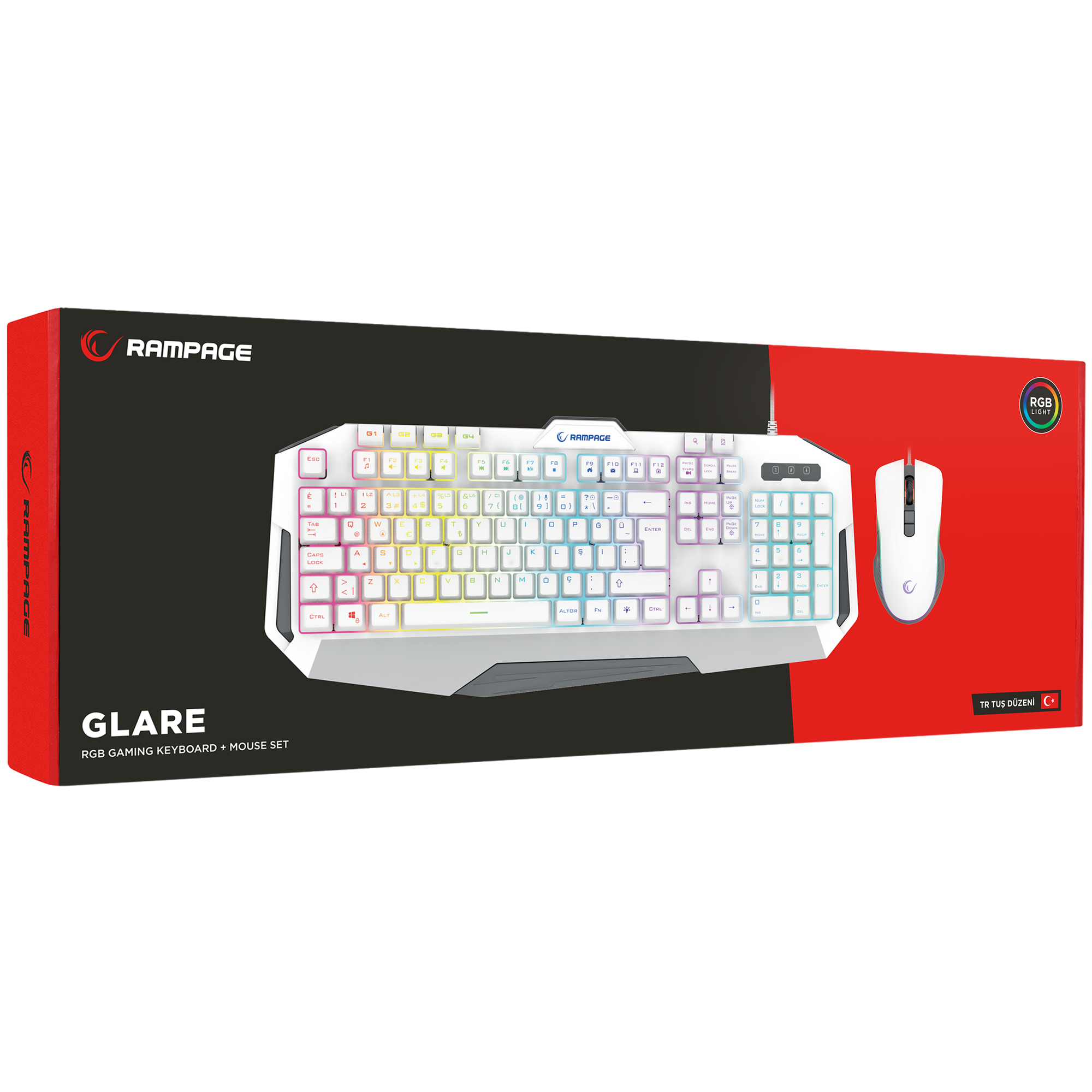 Glare Usb RGB 12800 Dpi Mouse Oyuncu Klavye Set-Beyaz