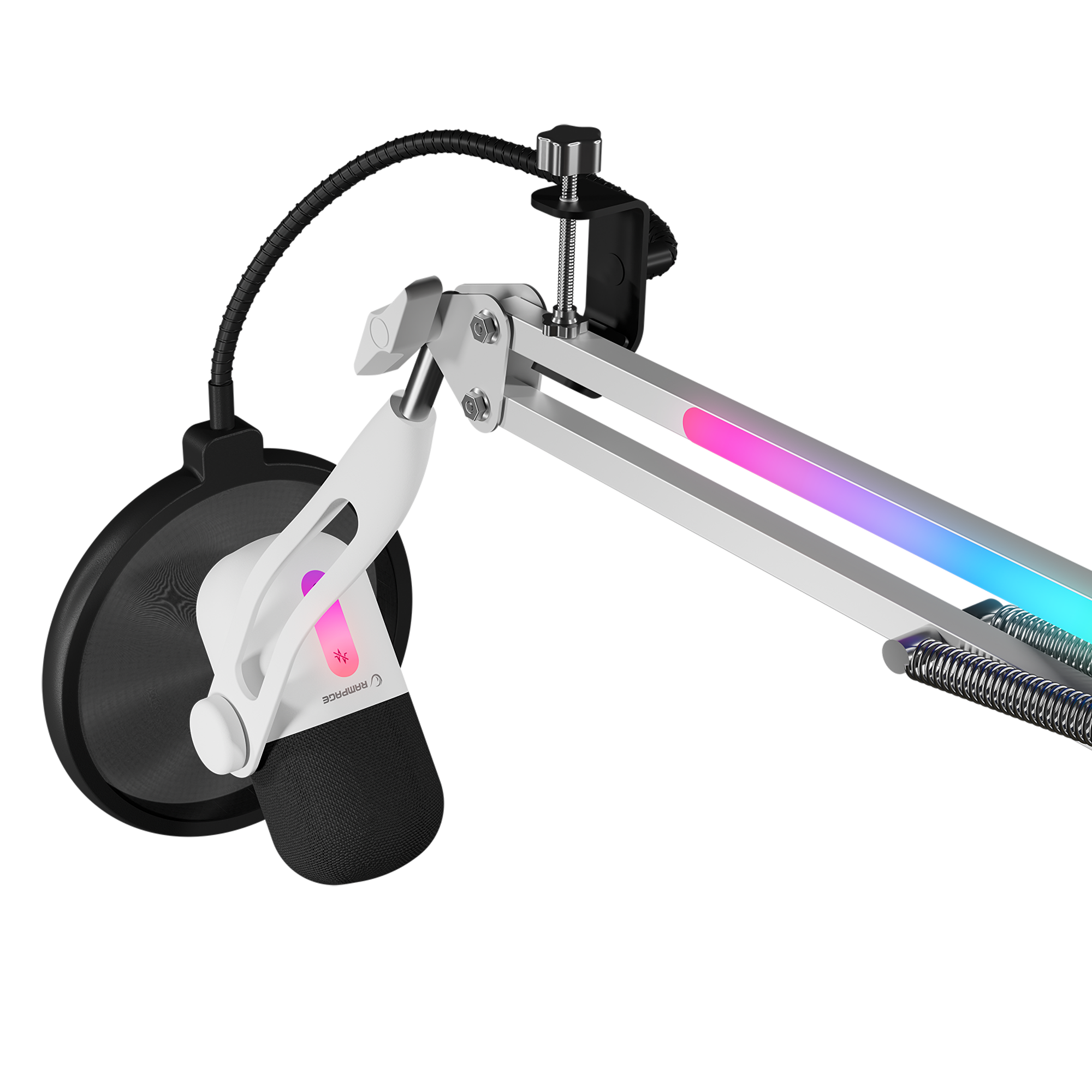 Beyaz RGB Standlı Ses Göstergeli Masaüstü Mikrofon