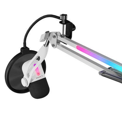 Beyaz RGB Standlı Ses Göstergeli Masaüstü Mikrofon