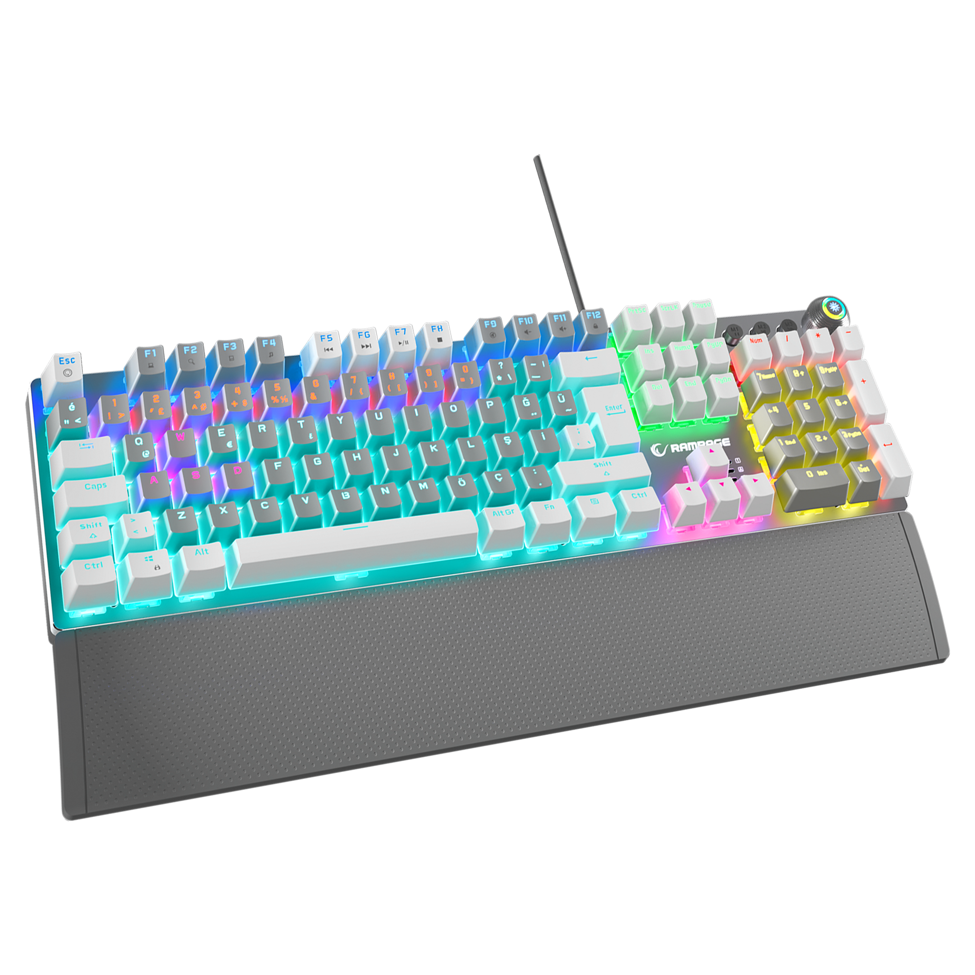 KB-R28 BLADE PLUS Gri / Beyaz Gökkuşağı Aydınlatmalı Tam Türkçe Blue Switch Mekanik Gaming Klavye