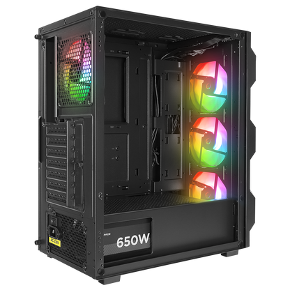 WOON Mesh 650W 80+ BRONZE Temper Camlı Mid-T Siyah Oyuncu Kasası