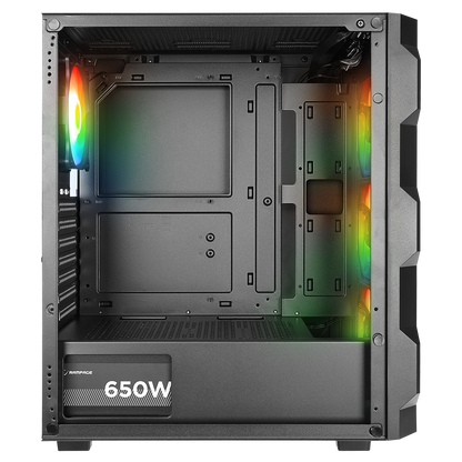 WOON Mesh 650W 80+ BRONZE Temper Camlı Mid-T Siyah Oyuncu Kasası
