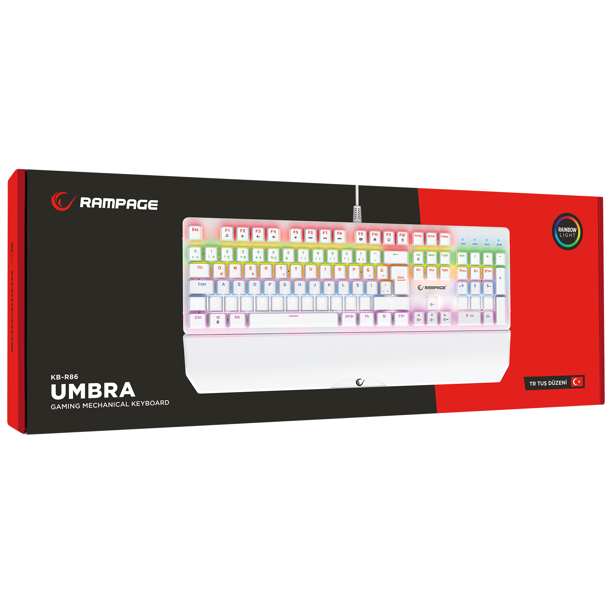 Kb-R86 Rainbow Red Switch Mekanik Oyuncu Klavyesi-Beyaz