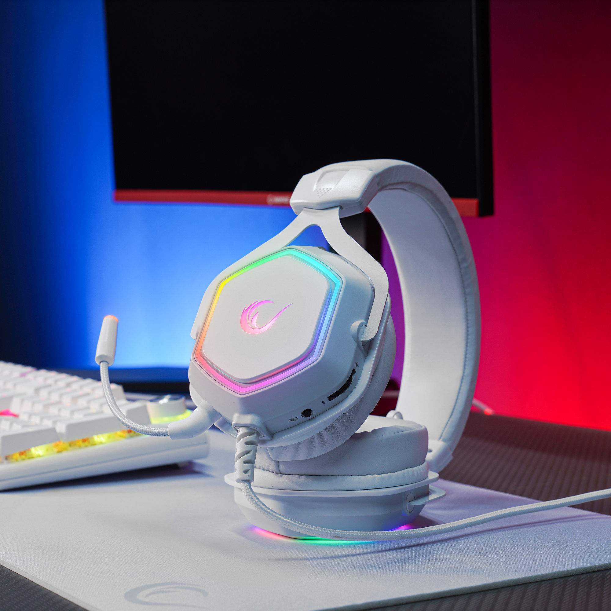 RM-K50 SELECT Beyaz Usb 7.1 RGB Ledli Gaming Oyuncu Mikrofonlu Kulaklık - Rampage