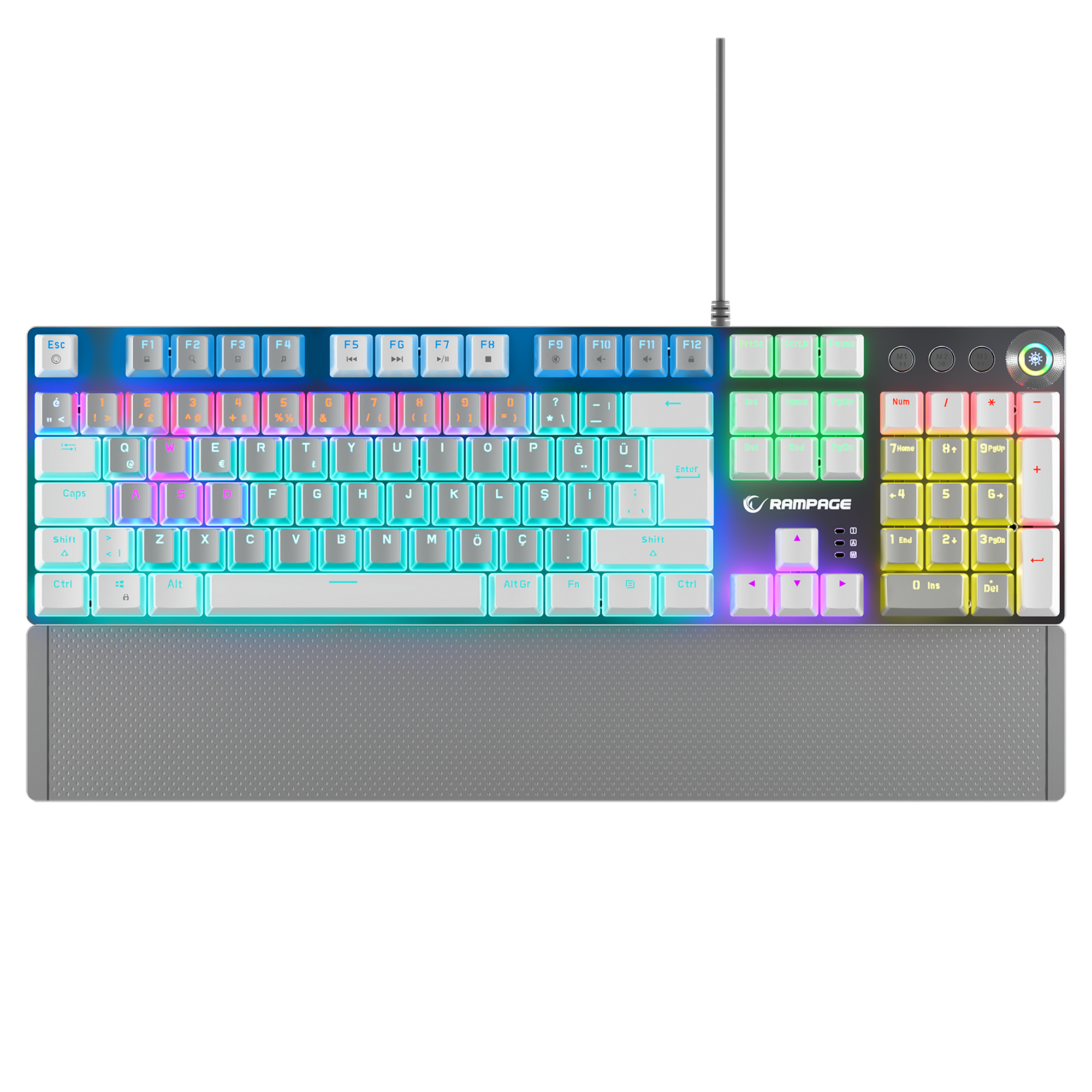 KB-R28 BLADE PLUS Gri / Beyaz Gökkuşağı Aydınlatmalı Tam Türkçe Blue Switch Mekanik Gaming Klavye