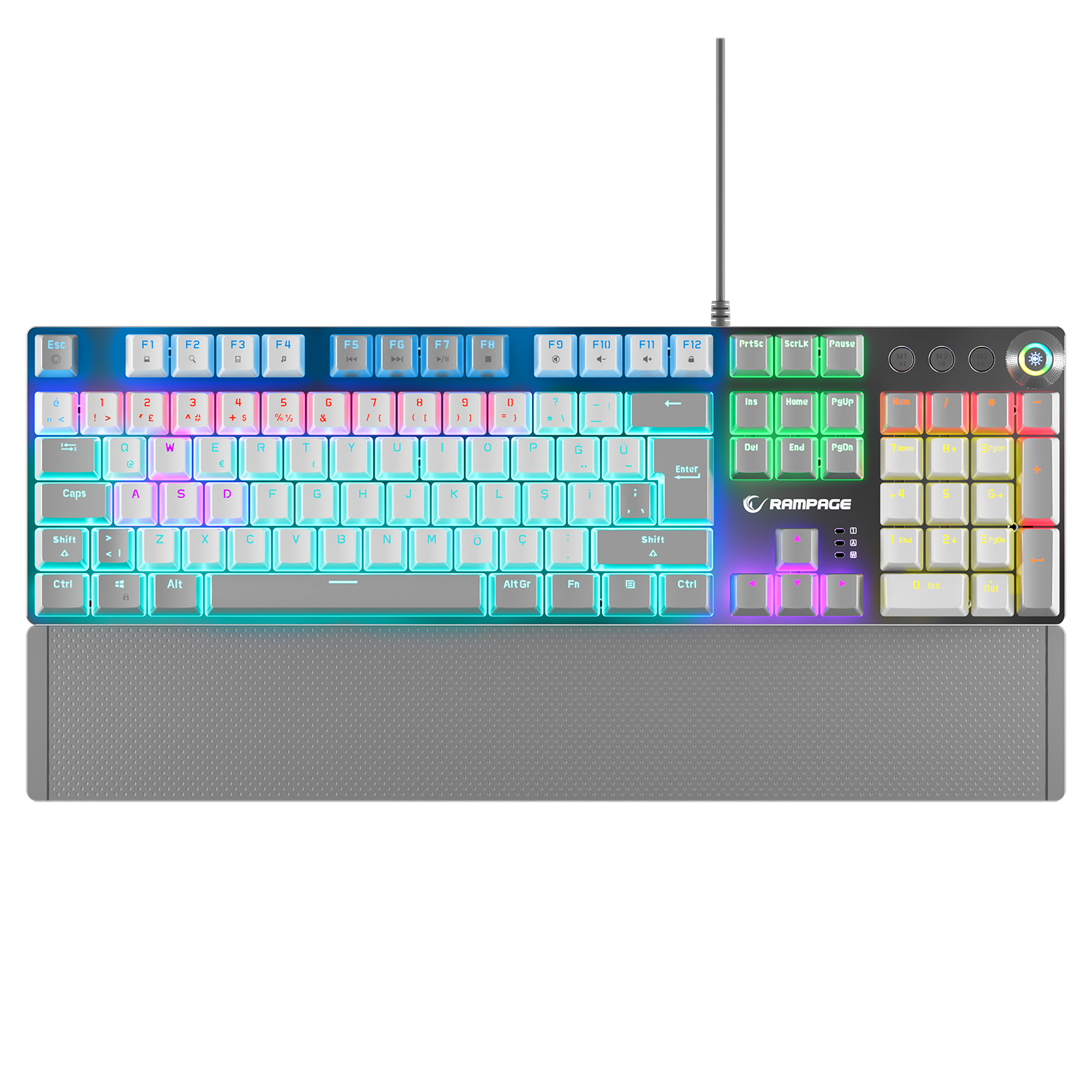 KB-R28 BLADE PLUS Beyaz / Gri Gökkuşağı Aydınlatmalı Tam Türkçe Red Switch Mekanik Gaming Klavye