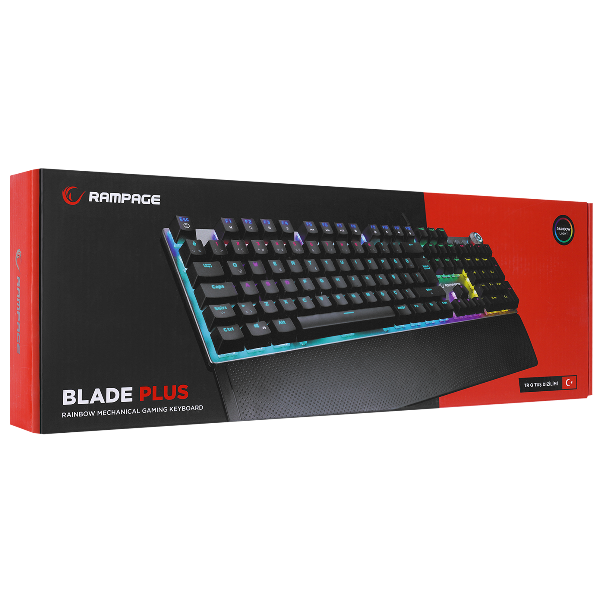 KB-R28 BLADE PLUS Siyah/Gümüş Gökkuşağı Aydınlatmalı Tam Türkçe Red Switch Mekanik Gaming Klavye - Rampage