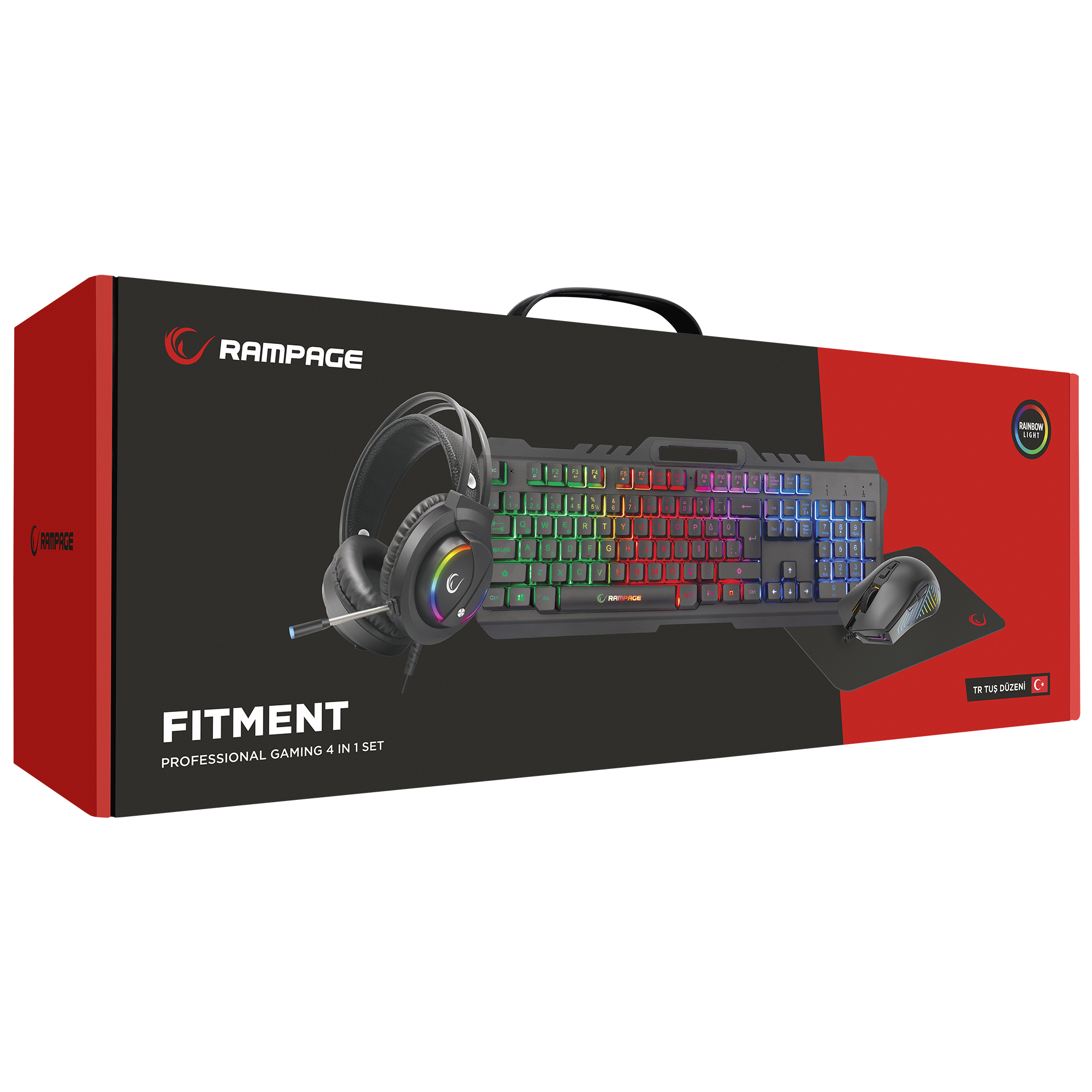 FITMENT KM-GX7 Gökkuşağı Aydınlatmalı Siyah USB Gaming Combo Mouse + Mousepad + Kulaklık Q Gaming Klavye +