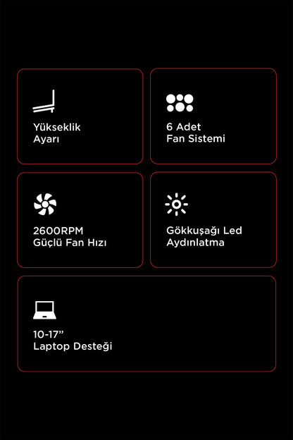 X-Gust 6 Fanlı Rainbow 10-17 inç Notebook Soğutucu Stand-Siyah