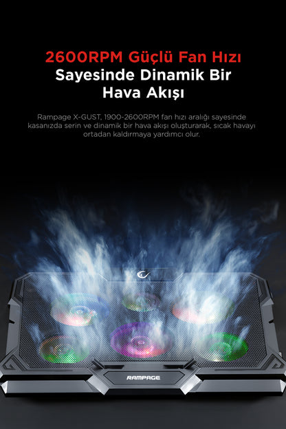 X-Gust 6 Fanlı Rainbow 10-17 inç Notebook Soğutucu Stand-Siyah