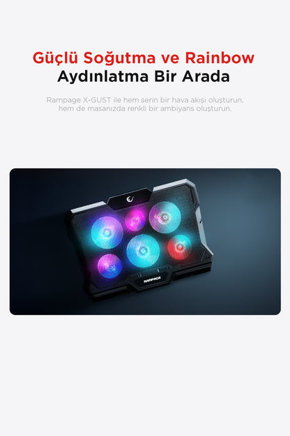 X-Gust 6 Fanlı Rainbow 10-17 inç Notebook Soğutucu Stand-Siyah