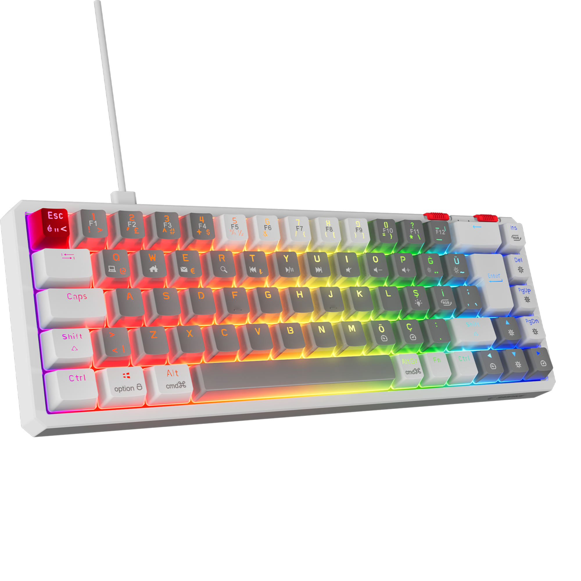 Yoru Mini RGB Outemu Red Swich Mekanik Oyuncu Klavyesi-Gri/Beyaz
