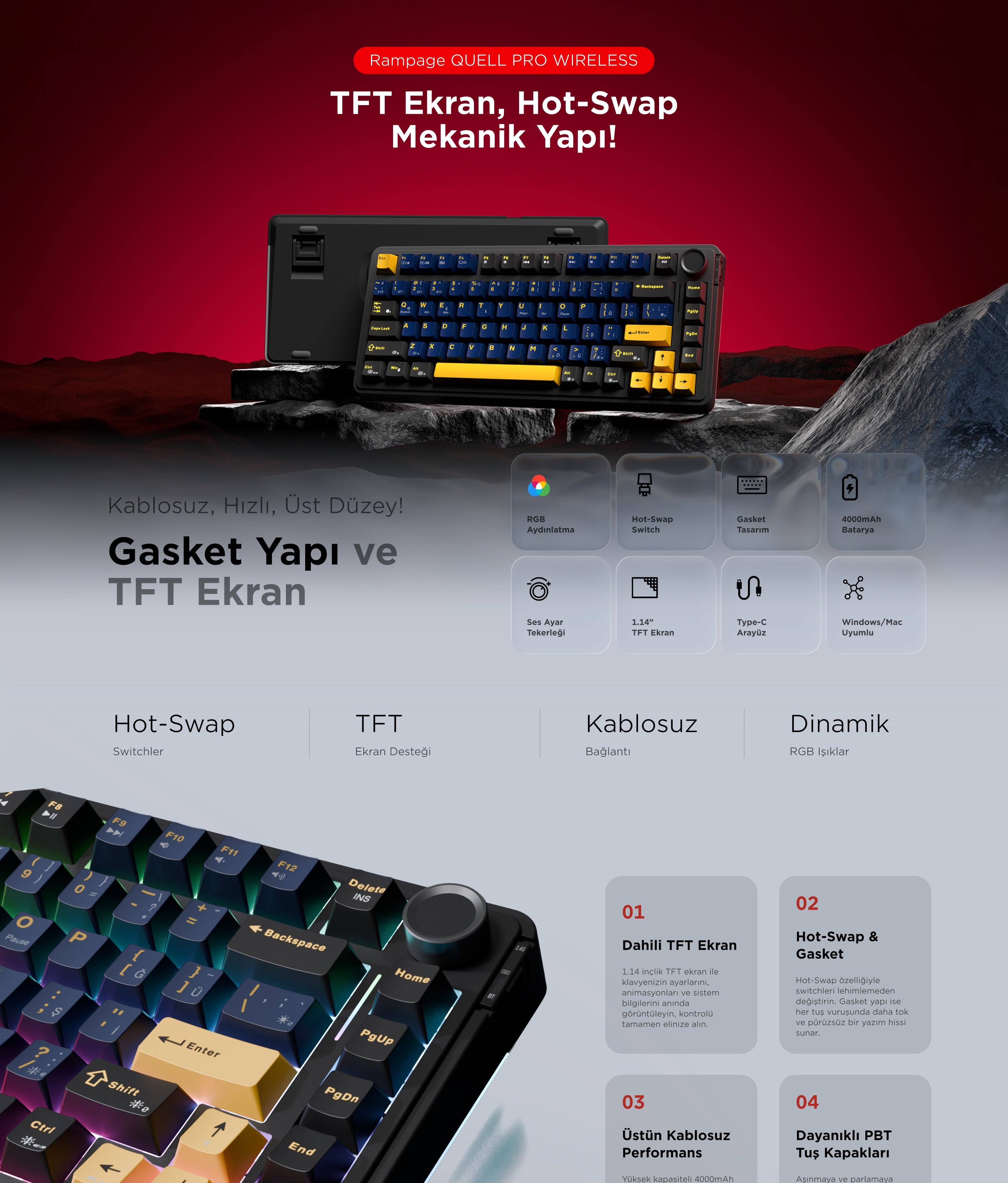 QUELL - Hot Swap 2.4G + BT RGB Gasket Oil Switch Türkçe Q PBT