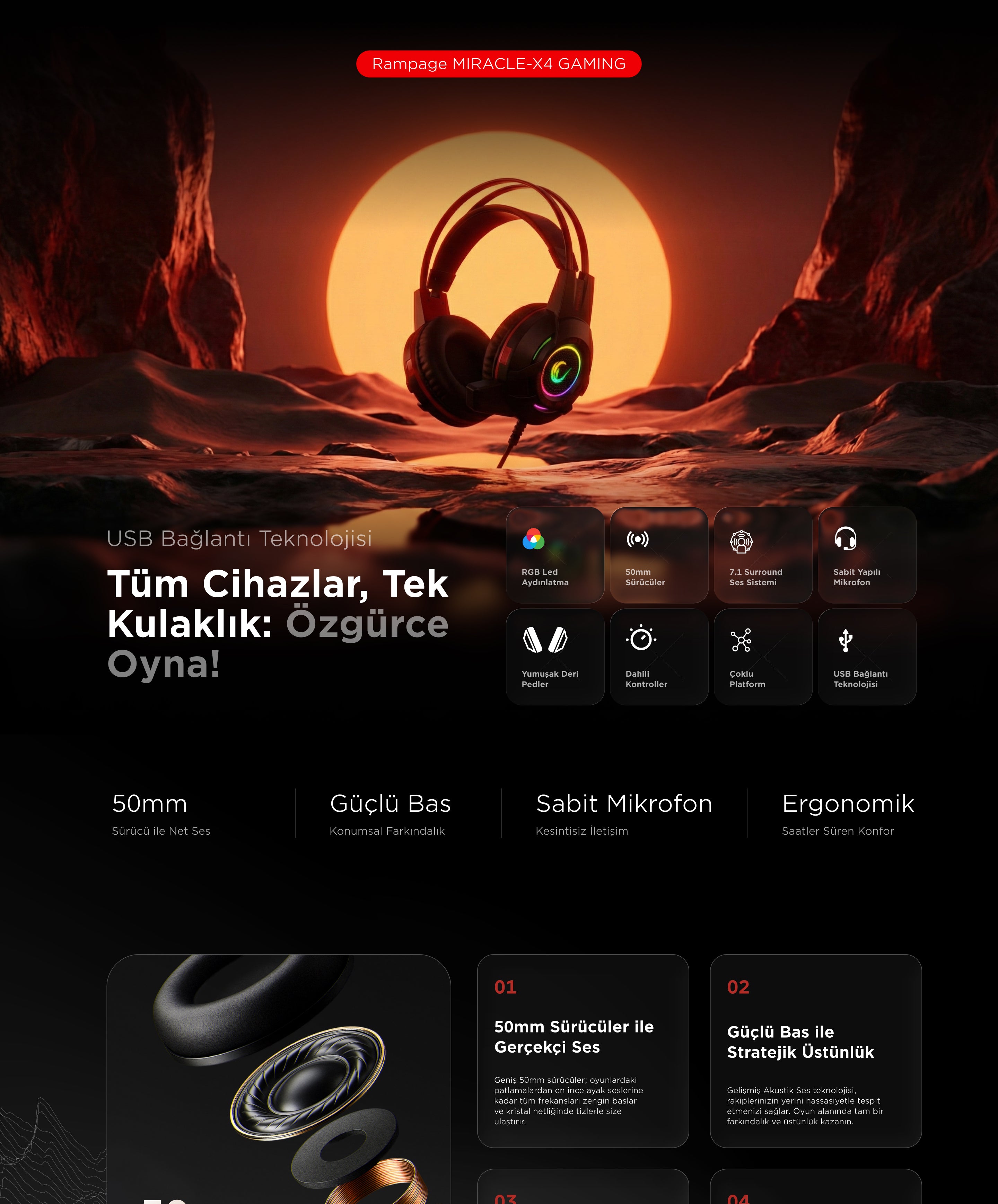 Miracle X4 RGB 7.1 Gaming Headset-Red/Black – Rampage