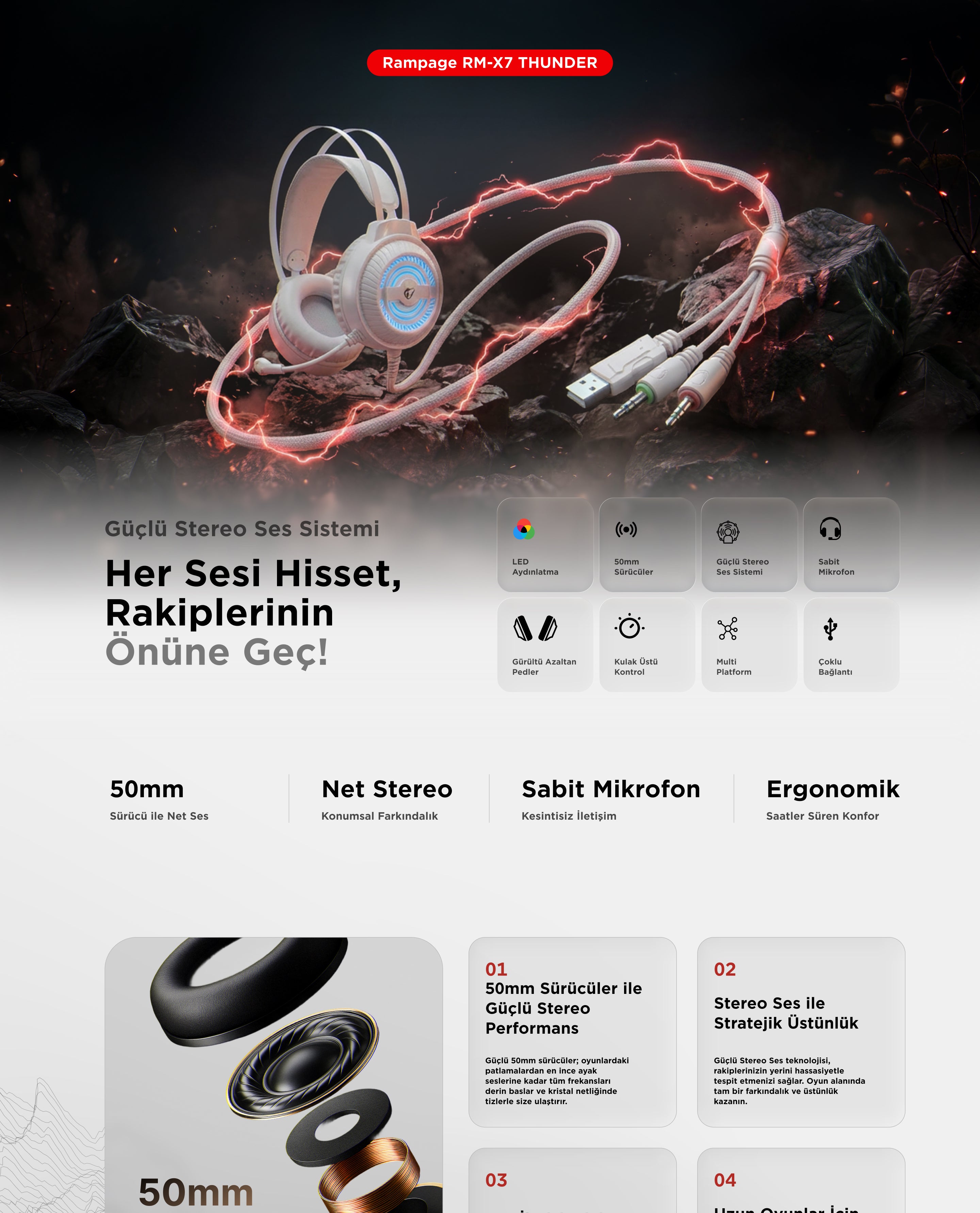 Rm-K29 Thunder 3.5mm Oyuncu Kulaklığı-Beyaz – Rampage