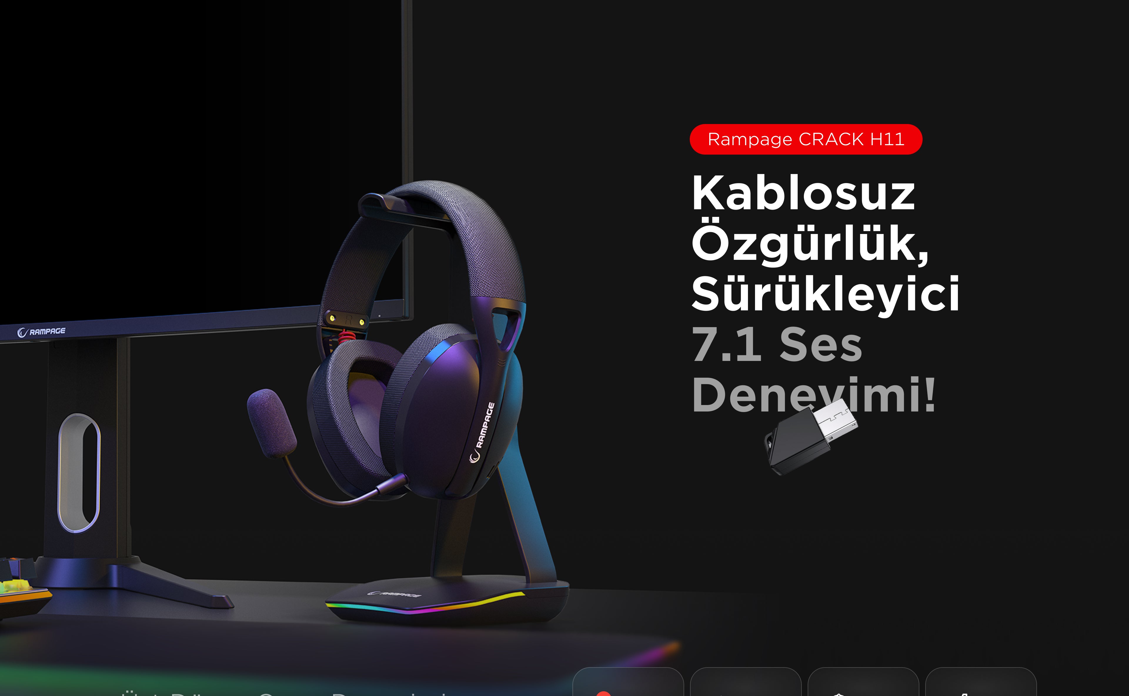 CRACK H11 - Type-C Kablosuz Oyuncu Kulaklığı- Siyah – Rampage