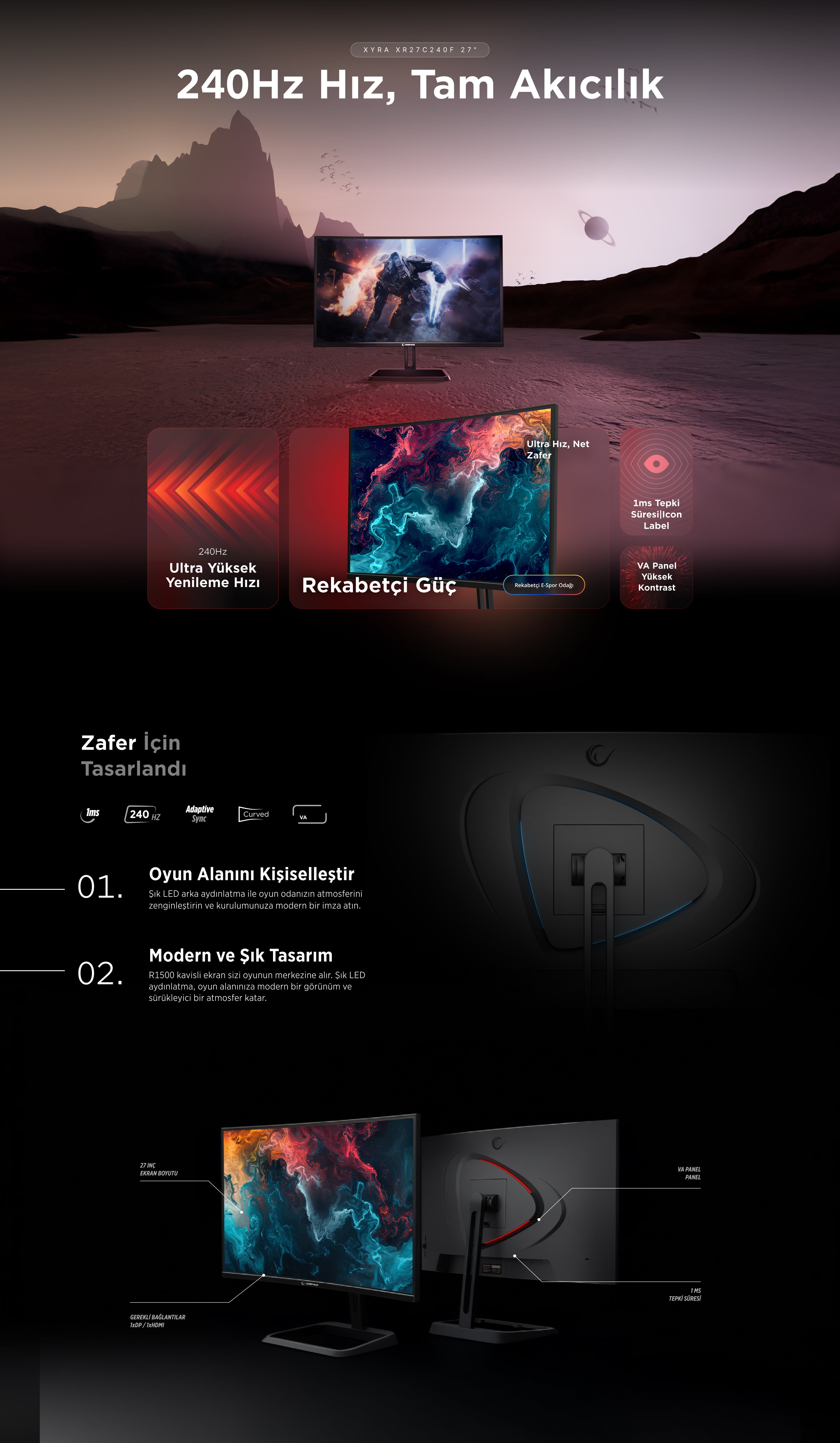 Xyra XR27C240F RGB 27'' 240Hz Fast VA FHD Freesync/Gsync Pivot