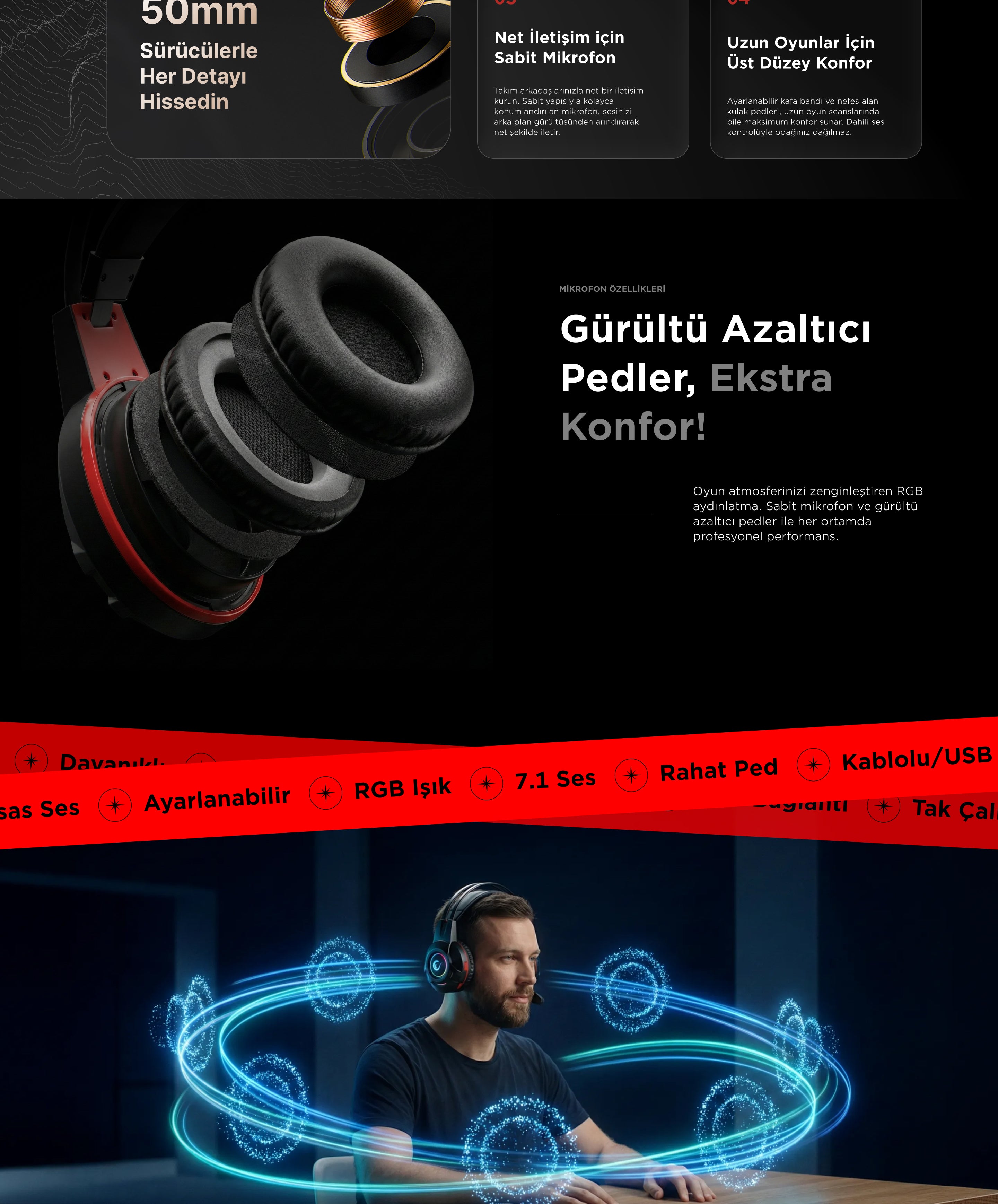 Miracle X4 RGB 7.1 Gaming Headset-Red/Black – Rampage